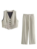 Conjunto Chaleco con Botones y Pantalón Wide Leg de Vestir