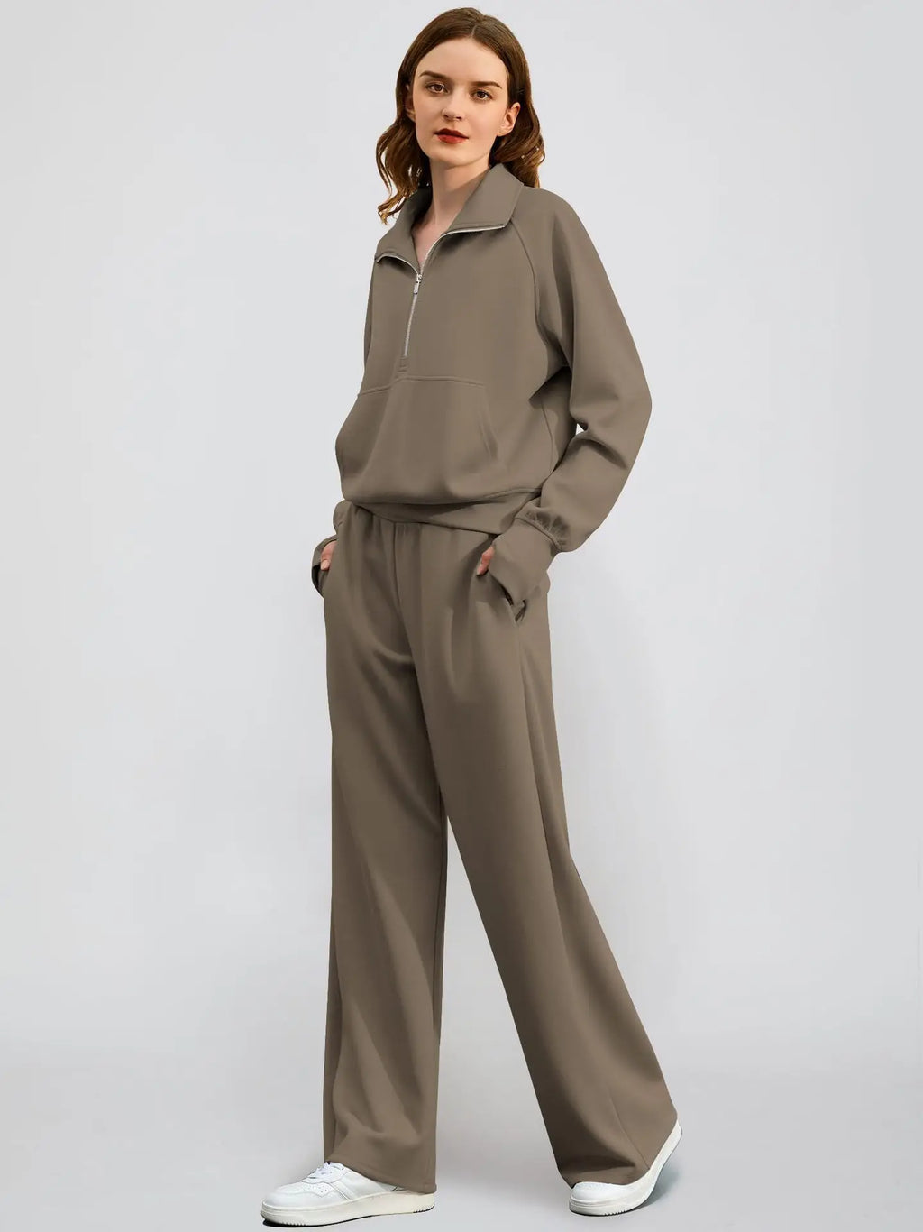 Conjunto Buzo Medio Cierre y Pantalón Wide Leg