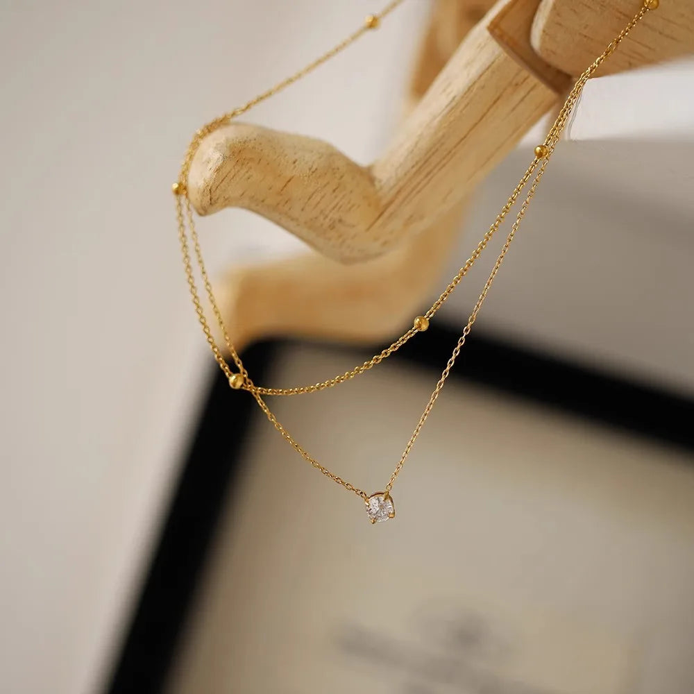 Choker Doble Capa con Zirconia de Acero Inoxidable