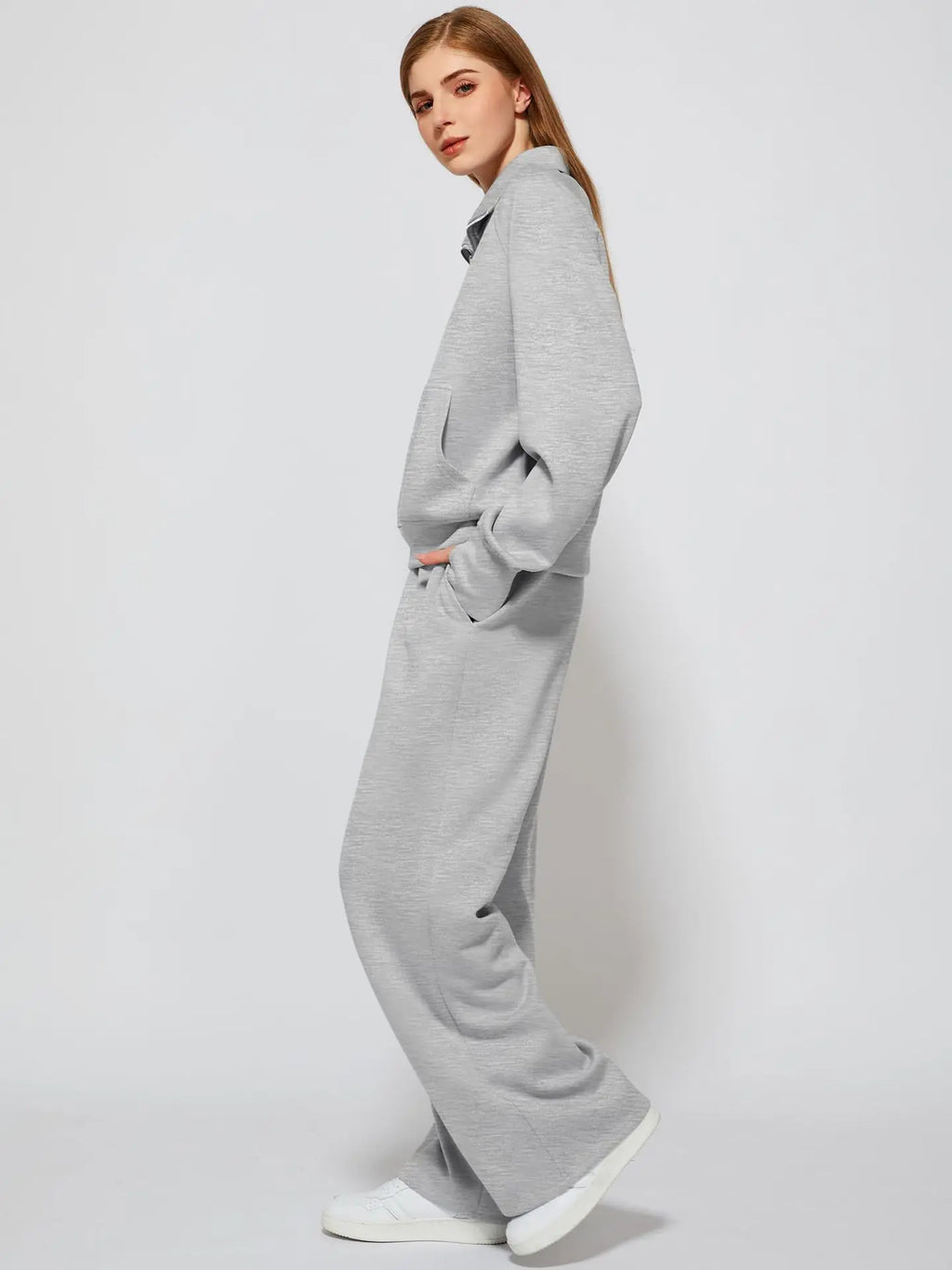 Conjunto Buzo Medio Cierre y Pantalón Wide Leg