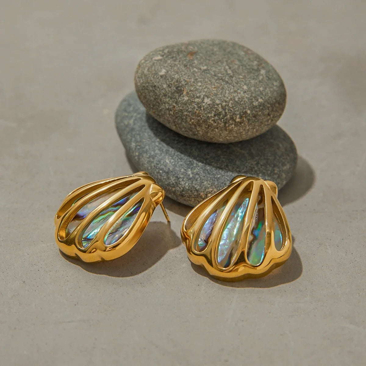 Aros con Concha Abulón Acero Inoxidable 18K
