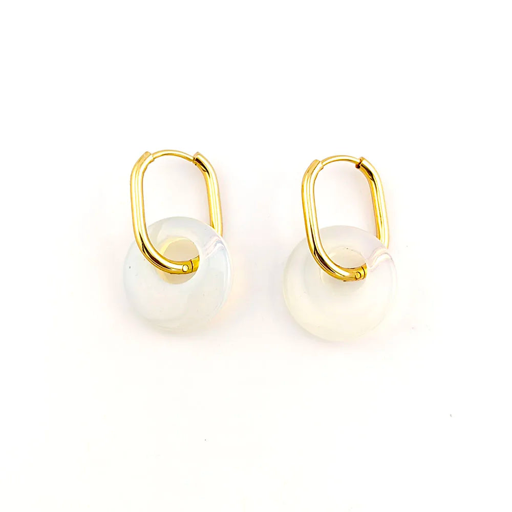 Aros Argolla con Piedra Natural de Acero Inoxidable