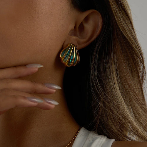 Aros con Concha Abulón Acero Inoxidable 18K