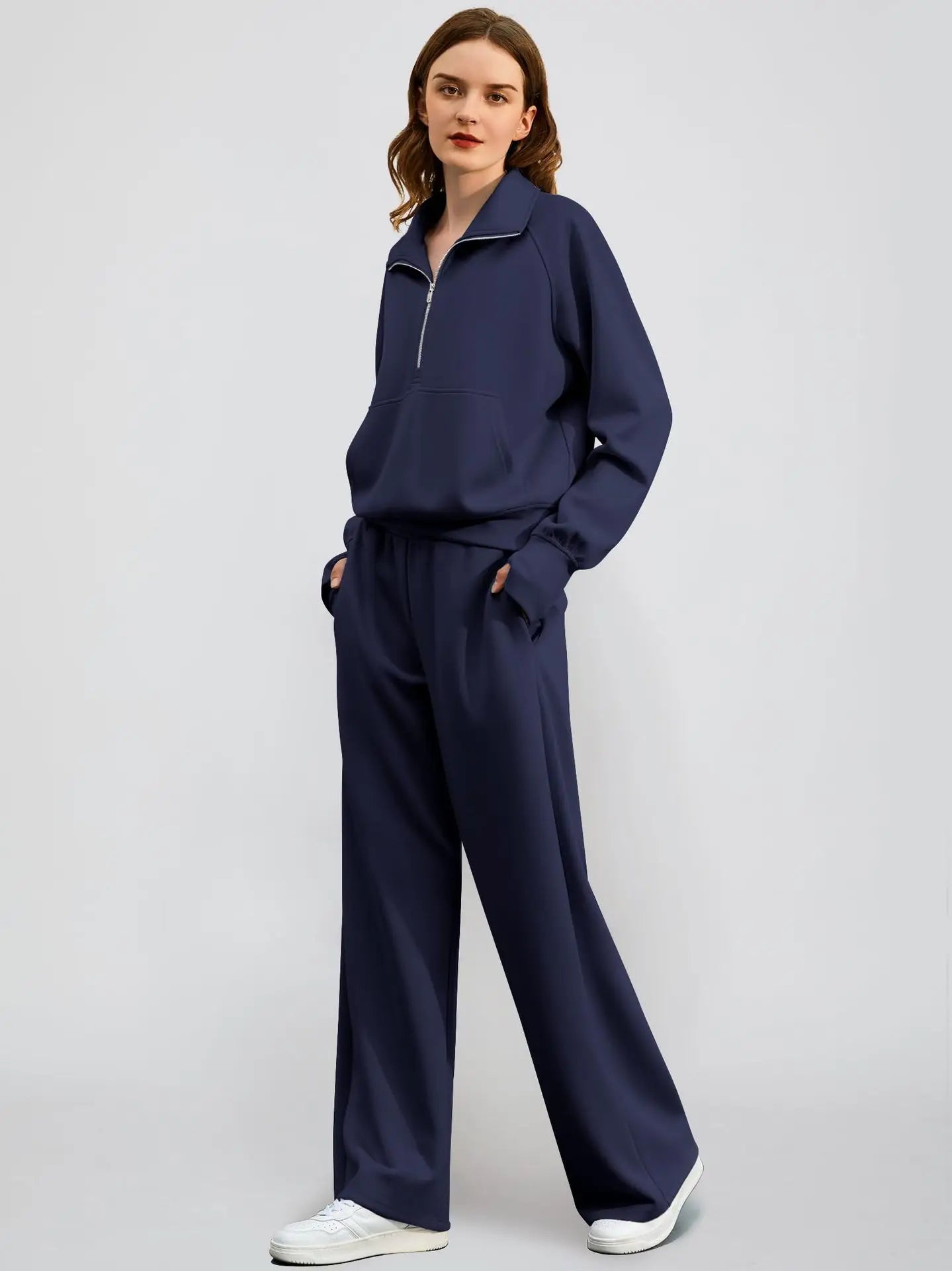 Conjunto Buzo Medio Cierre y Pantalón Wide Leg