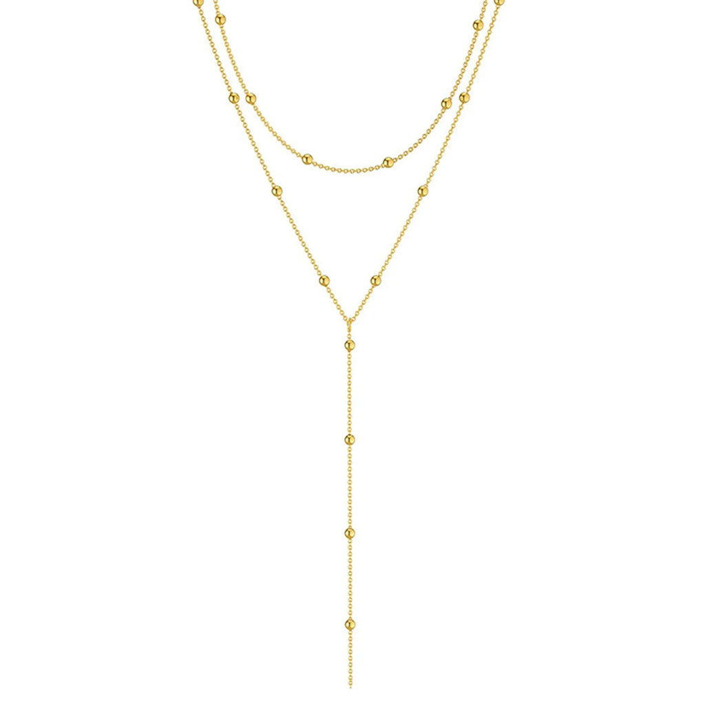 Collar Lariat Doble Capa con Baño Dorado