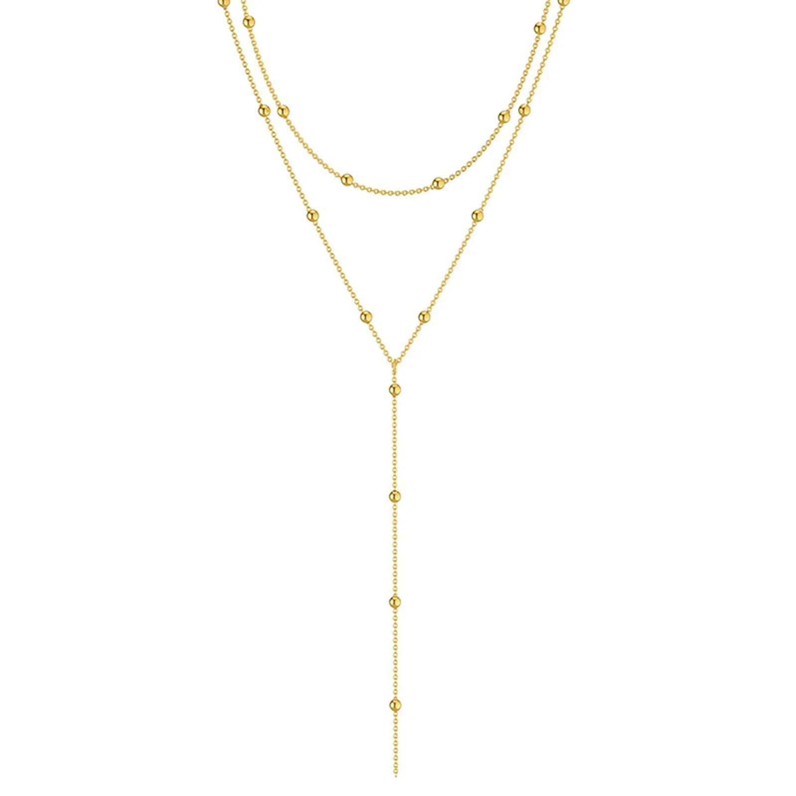 Collar Lariat Doble Capa con Baño Dorado