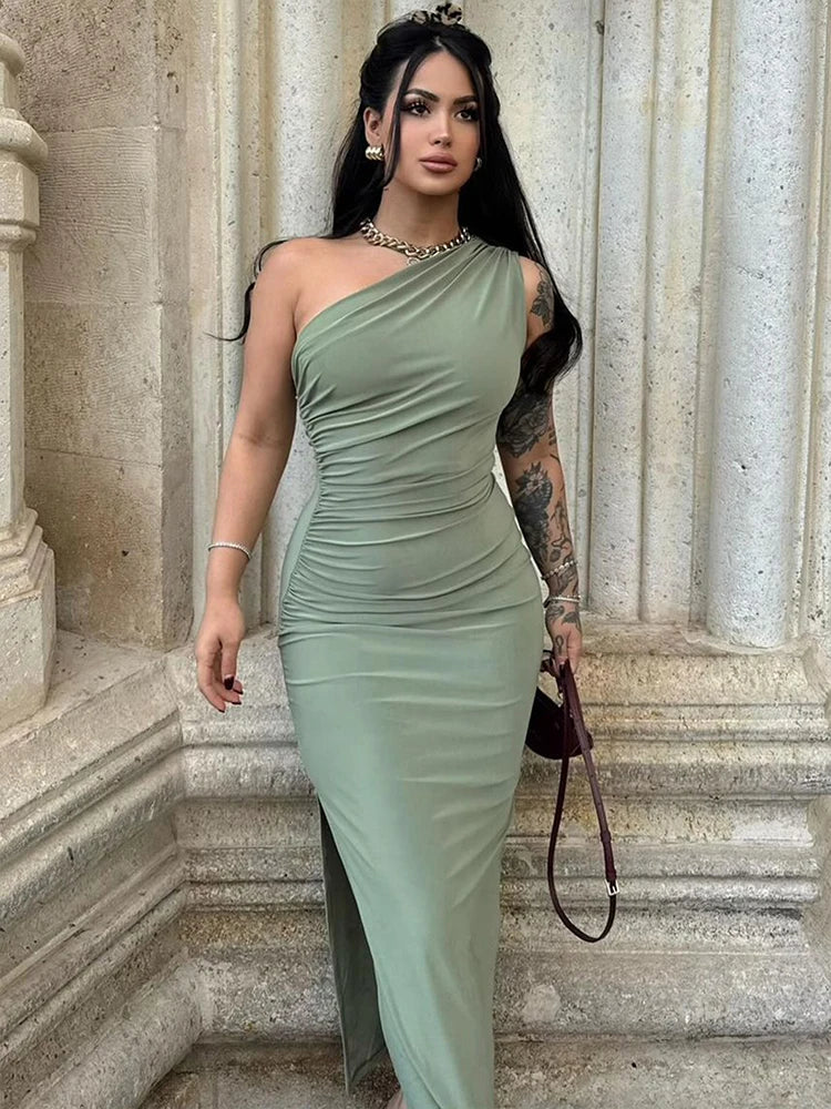 Vestido Largo con Tajo y Espalda Descubierta