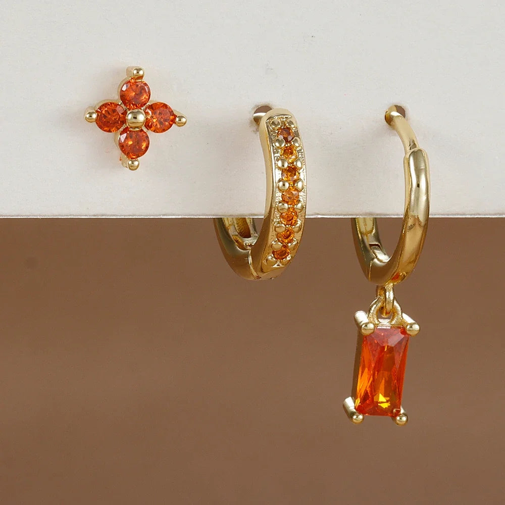 Set 3 Pares de Aros Colgantes con Zirconia