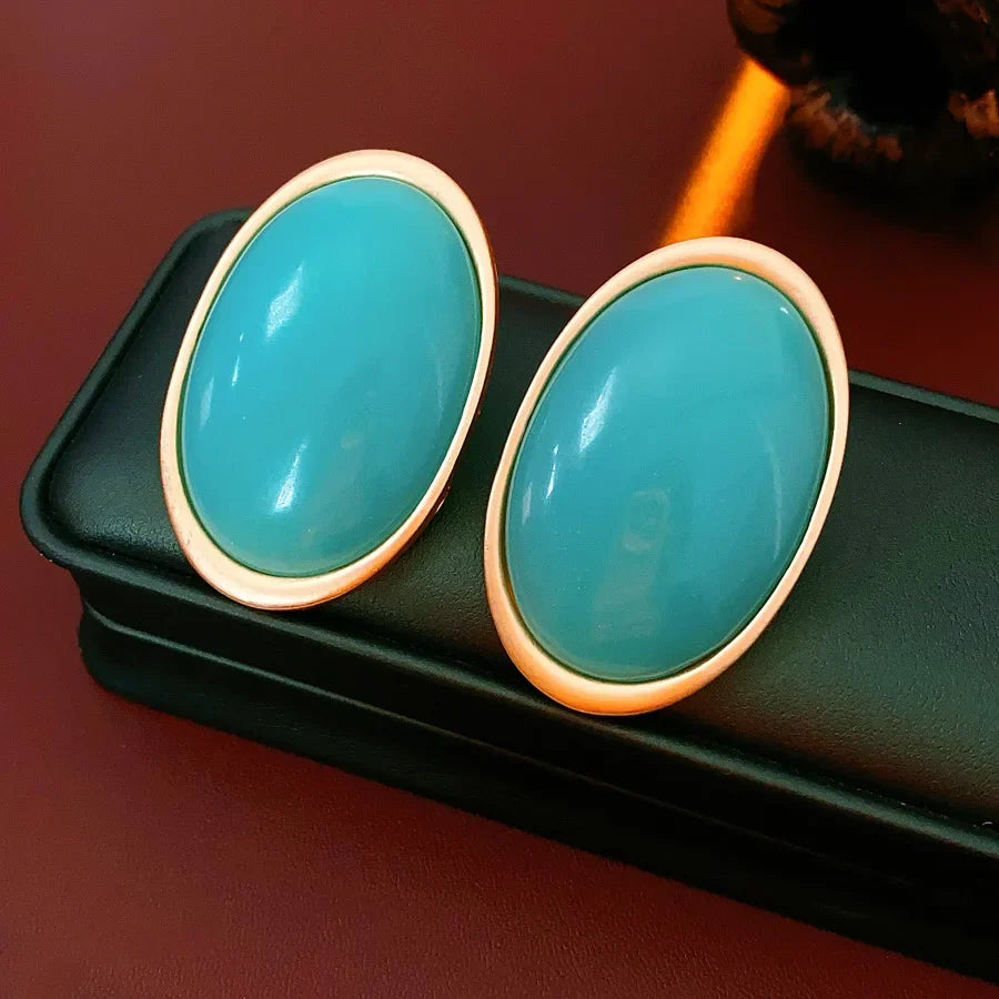 Aros Vintage Resina Roja Forma Oval