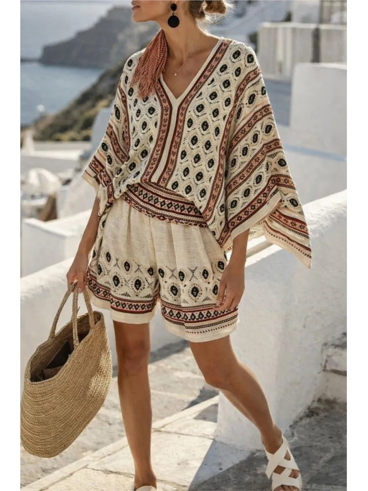 Conjunto Top Manga Murciélago Estampado y Short