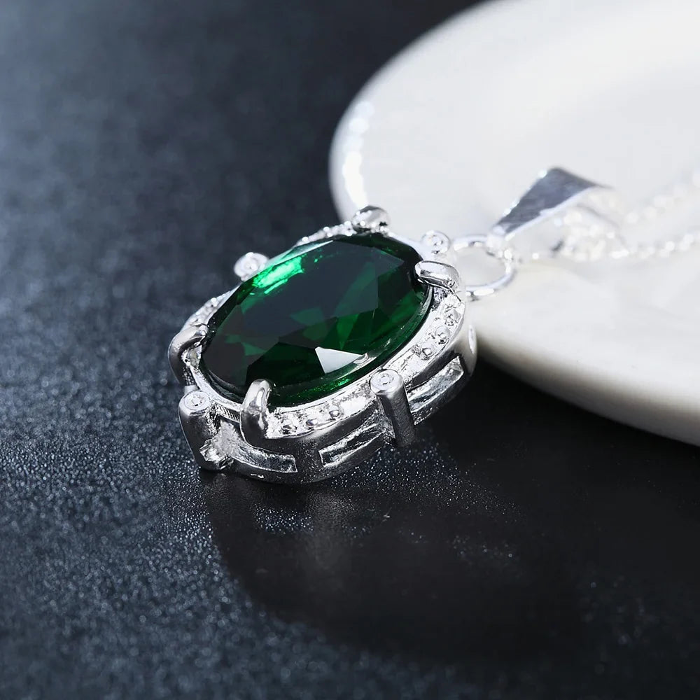 Collar de Plata 925 con Dije Zirconia Verde