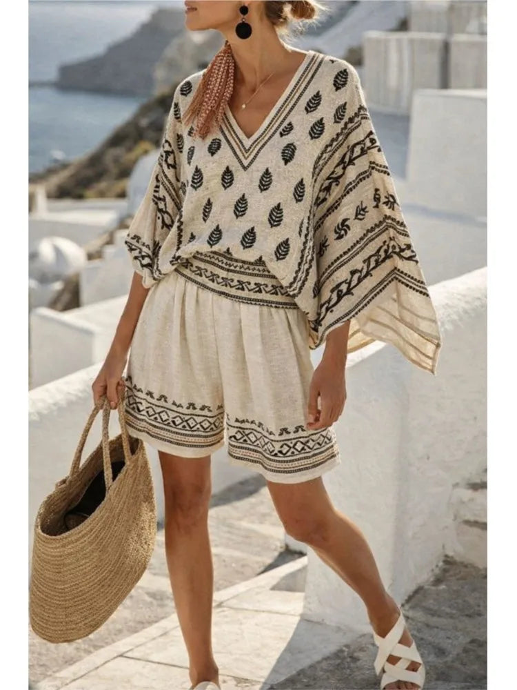 Conjunto Top Manga Murciélago Estampado y Short