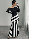 Vestido Largo Patchwork Blanco y Negro Slim
