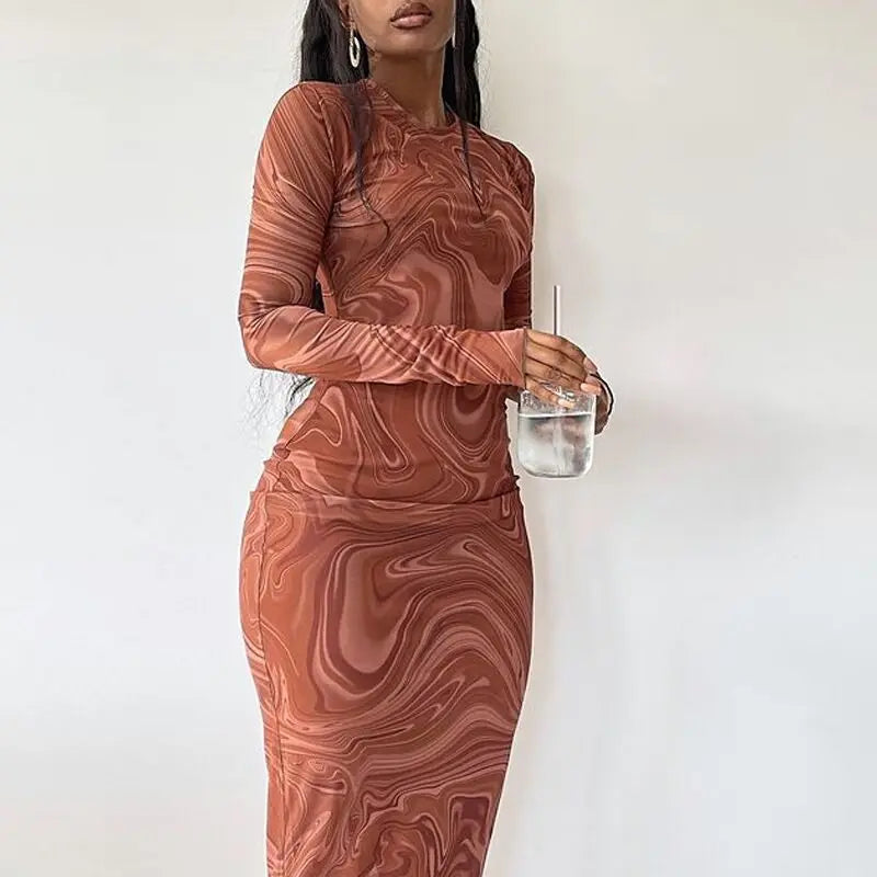 Vestido Midi Bodycon Manga Larga para Fiesta