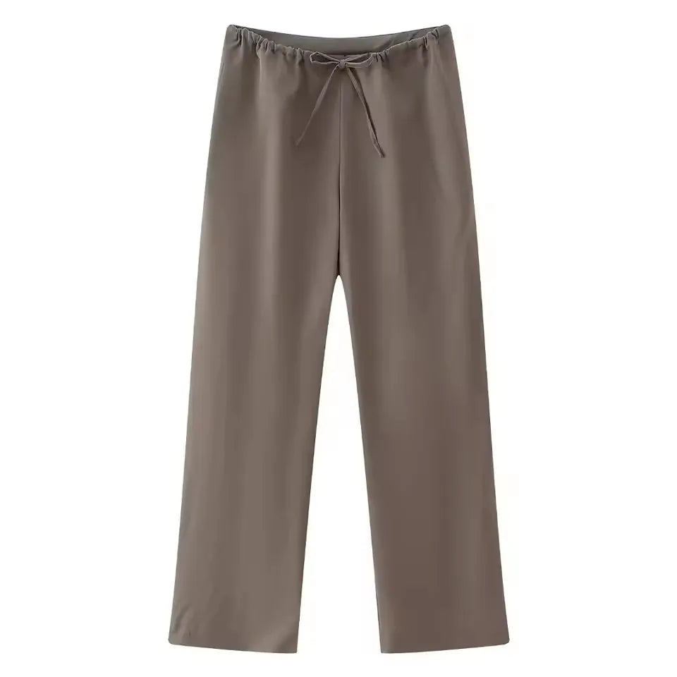 Conjunto Satinado Top Halter Asimétrico y Pantalón Wide Leg