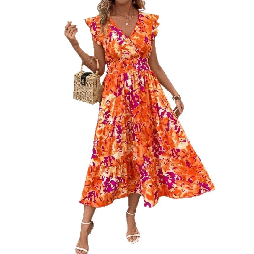 Mini Vestido Bohemio con Volados y Cintura Elástica