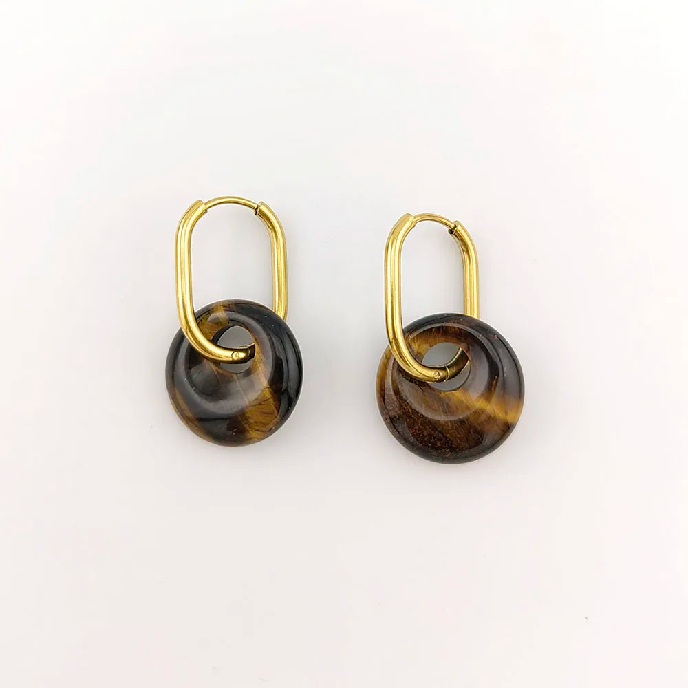 Aros Argolla con Piedra Natural de Acero Inoxidable