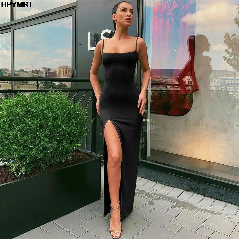 Vestido Largo de Fiesta con Tajo y Cordones