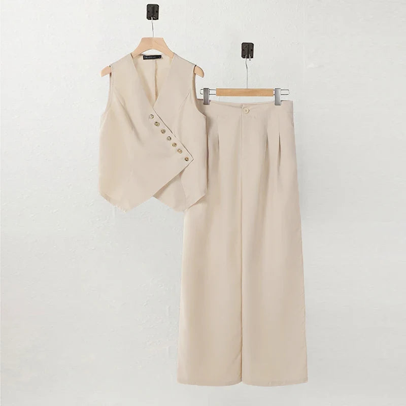 Conjunto Chaleco con Botones y Pantalón Wide Leg