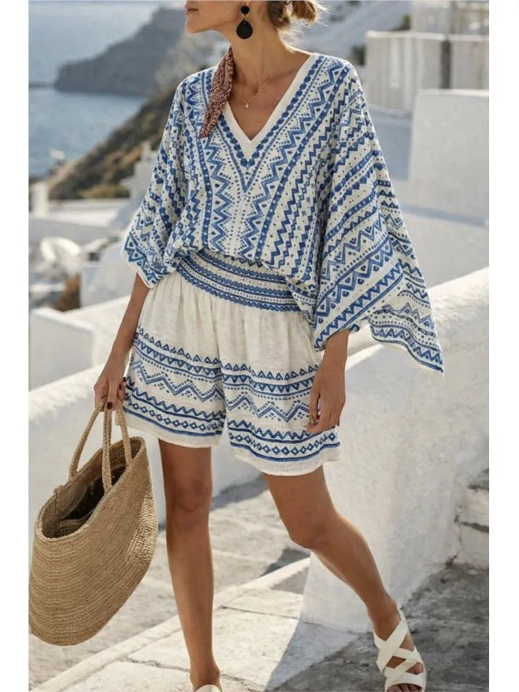 Conjunto Top Manga Murciélago Estampado y Short