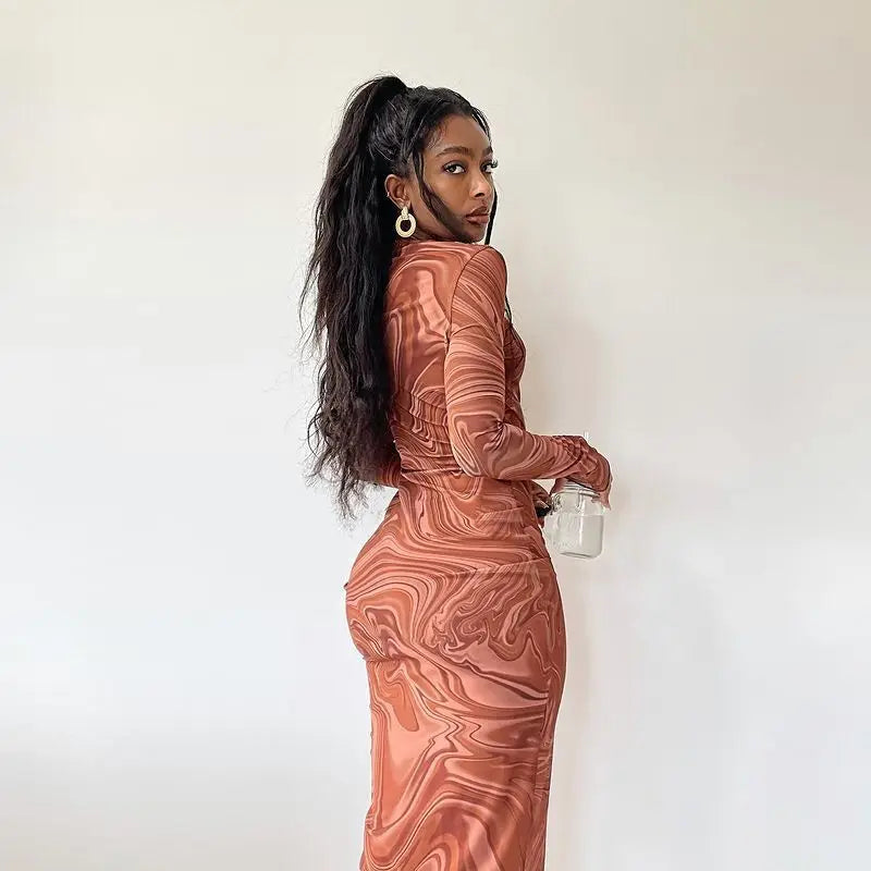 Vestido Midi Bodycon Manga Larga para Fiesta
